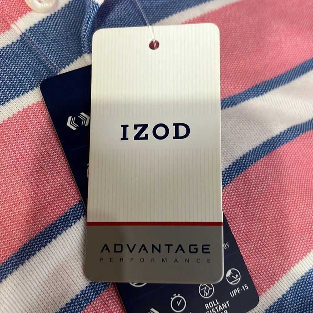IZOD Sportswear Classic Fit Performance Striped Polo‎ Shirt Size Large